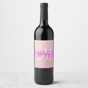 Etiqueta Para Botella De Vino Glam Rubor Rosa Rosa Purpurina dorado Sparkle Mono