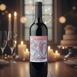 Etiqueta Para Botella De Vino Glamorosa Moda rosa y plateada secuencia 30 cumple