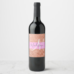 Etiqueta Para Botella De Vino Glamour Femenino Rosa Dorado Brillante Monograma N