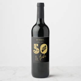 Etiqueta Para Botella De Vino Glamuroso negro y dorado 50 y decoración fabulosa