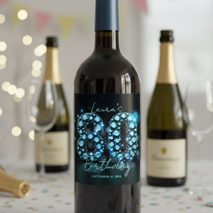 Etiqueta Para Botella De Vino Glamurosos Diamantes Azul Teal Elegantes Cumpleaño