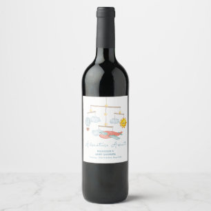 Etiqueta Para Botella De Vino Globo aerostático de avión de aventura Baby Shower