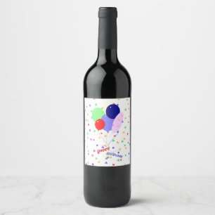 Etiqueta Para Botella De Vino Globos coloridos de feliz cumpleaños
