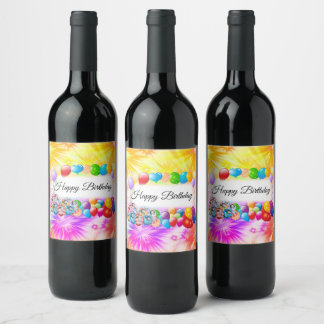 Etiqueta Para Botella De Vino Globos cortos y coloridos, fuegos artificiales, cu