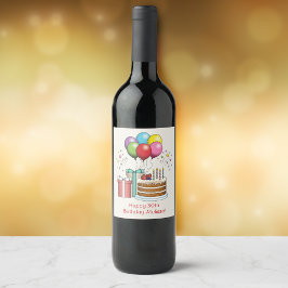 Etiqueta Para Botella De Vino Globos de cumpleaños coloridos con pasteles y rega