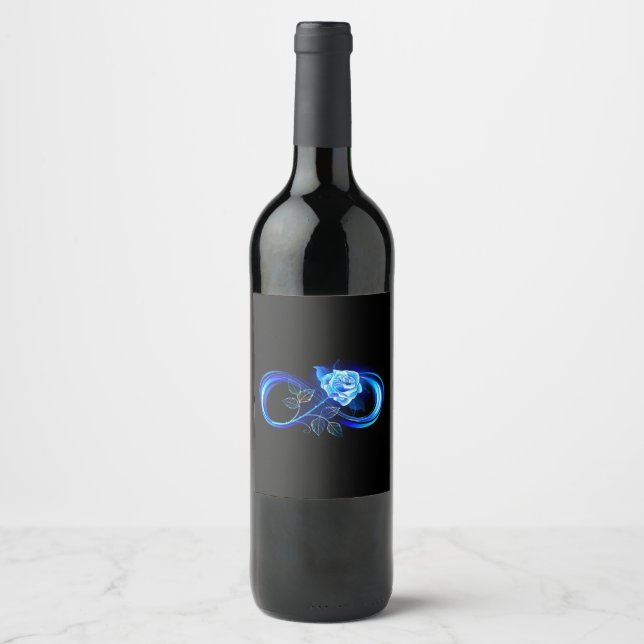 Etiqueta Para Botella De Vino Glowing infinity with blue rose (Anverso)