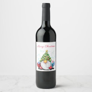 Etiqueta Para Botella De Vino Gnome con Gorra de árbol de Navidad y etiqueta de