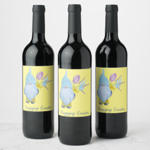 Etiqueta Para Botella De Vino Gnome de primavera Feliz Pascua