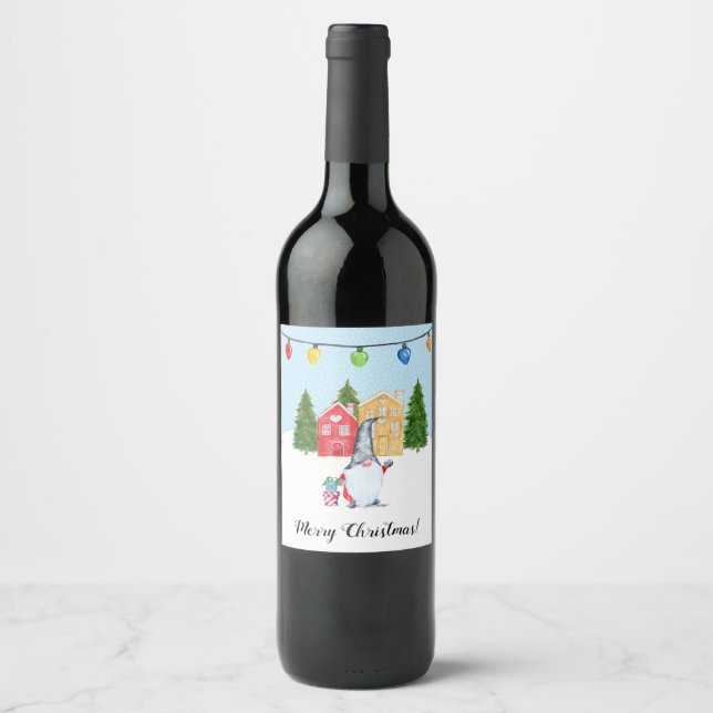 Etiqueta Para Botella De Vino Gnomo Caprichoso de Vacaciones Personalizadas (Anverso)
