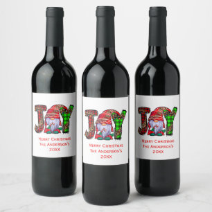 Etiqueta Para Botella De Vino Gnomos de Alegría Personalizados Feliz Navidad 