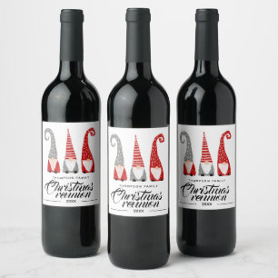 Etiqueta Para Botella De Vino Gnomos de Navidad para Reunión Familiar Personaliz