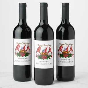 Etiqueta Para Botella De Vino Gnomos de Navidad Rojo Verde Festivo de Moda 