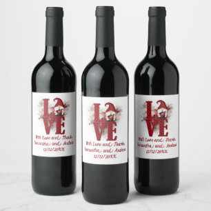 Etiqueta Para Botella De Vino Gnomos Personalizados Rojo Amor Dulce Boda