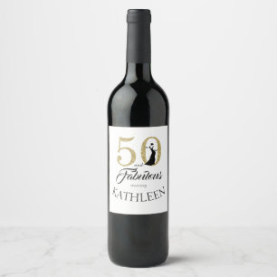 Etiqueta Para Botella De Vino Gold 50 y fabuloso nombre personalizado de fiesta 