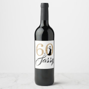 Etiqueta Para Botella De Vino Gold 60 y nombre personalizado de fiesta de cumple