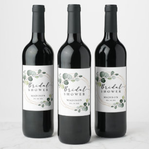 Etiqueta Para Botella De Vino Gold Eucalyptus Greenery Bridal Shower Favor