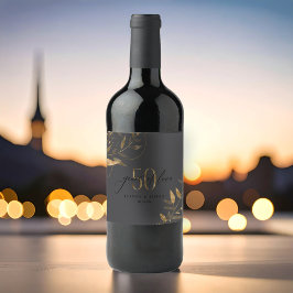 Etiqueta Para Botella De Vino Gold Leaf 50th Anniversary Years of Love ID1169