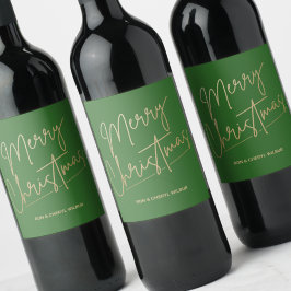 Etiqueta Para Botella De Vino Gold Merry Christmas Green