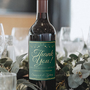 Etiqueta Para Botella De Vino Gold on Emerald Green Wedding Thank You