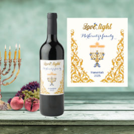 Etiqueta Para Botella De Vino Golden Elegant Hanukkah Menorah Family Name