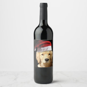 Etiqueta Para Botella De Vino Golden Retriever vistiendo un Gorra de Santa Claus