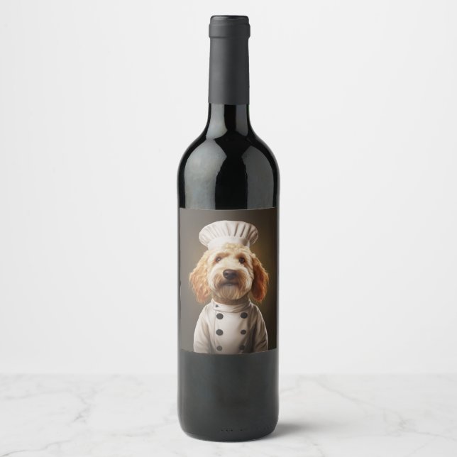 Etiqueta Para Botella De Vino Goldendoodle Dog Chef (Anverso)