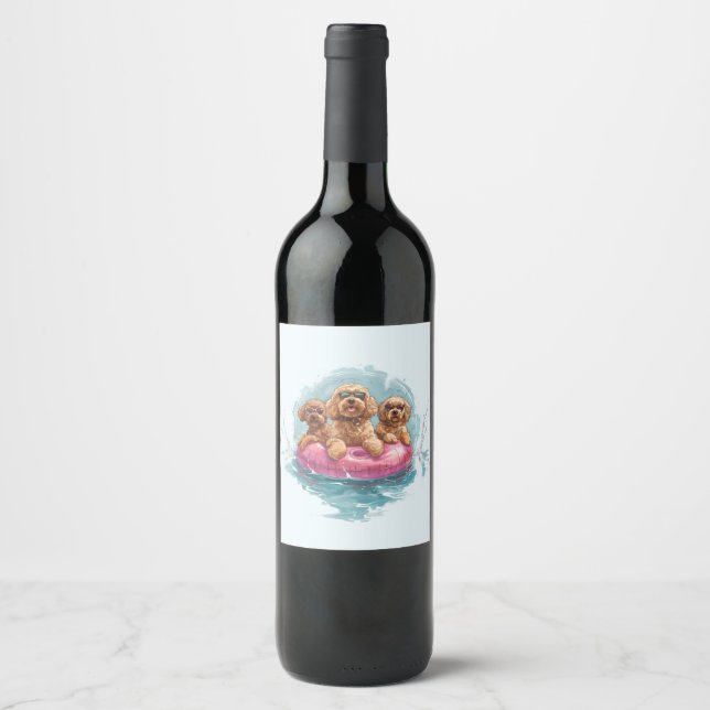 Etiqueta Para Botella De Vino Goldendoodle Dogs Verano Pineapple Float (Anverso)