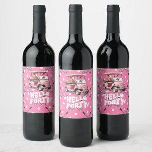 Etiqueta Para Botella De Vino Golf 40 cumpleaños con una mujer de carrito rosa g