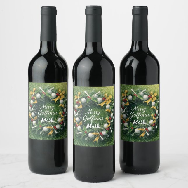 Etiqueta Para Botella De Vino Golf Christmas Wreath with Golfer Name (Botellas)