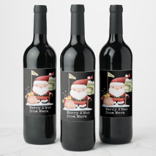 Etiqueta Para Botella De Vino Golf Feliz Navidad con el golf de Santa Claus