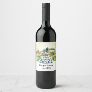 Etiqueta Para Botella De Vino Golf Feliz Pascua al golfista con pelota de golf y