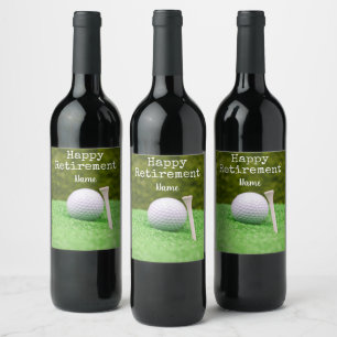 Etiqueta Para Botella De Vino Golf Feliz retiro con la pelota de golf y el tee