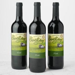 Etiqueta Para Botella De Vino Golf Happy Birday con bola de golf y hierro