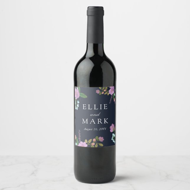 Etiqueta Para Botella De Vino Golightly Floral Boda (Anverso)