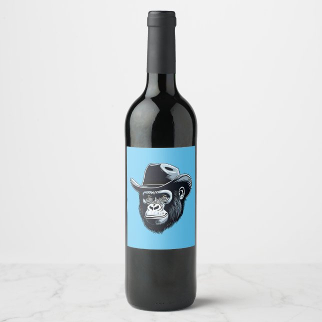 Etiqueta Para Botella De Vino Gorilla Cowboy (Anverso)