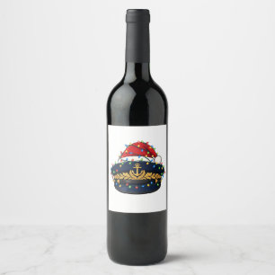 Etiqueta Para Botella De Vino Gorra de Capitán Santa Gorra Luces de Navidad Náut