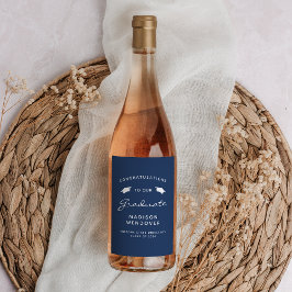 Etiqueta Para Botella De Vino Gorra de graduación de escritura blanca azul marin