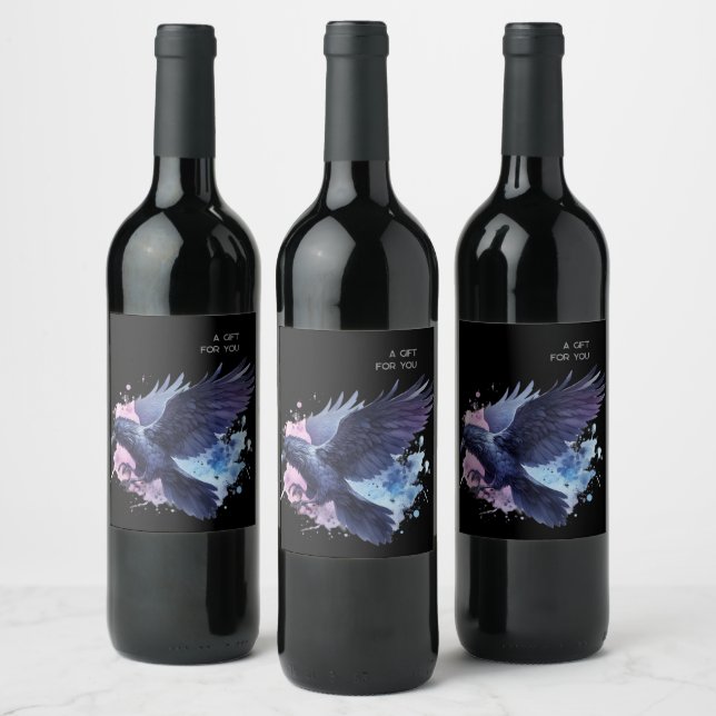 Etiqueta Para Botella De Vino Goth Raven Dark Aesthetic  (Botellas)