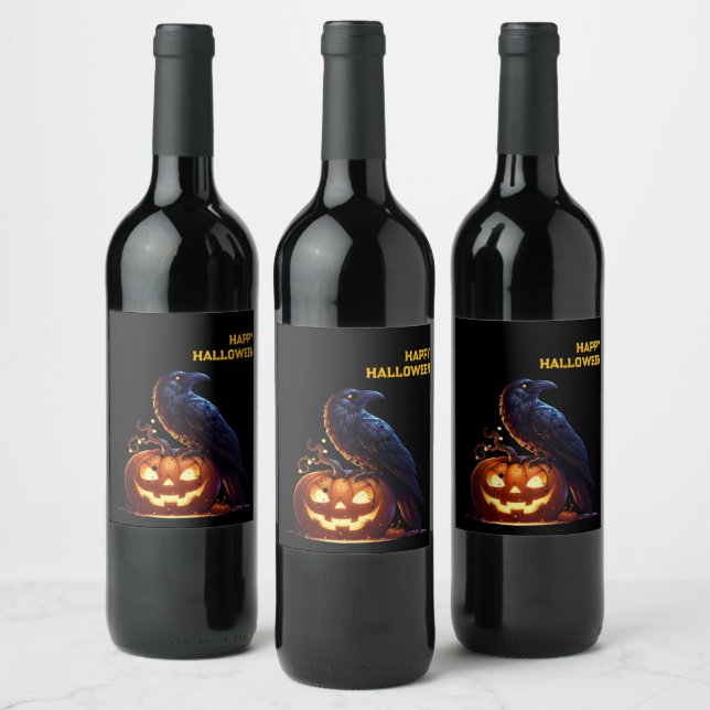 Etiqueta Para Botella De Vino Goth Raven Dark Aesthetic  (Botellas)