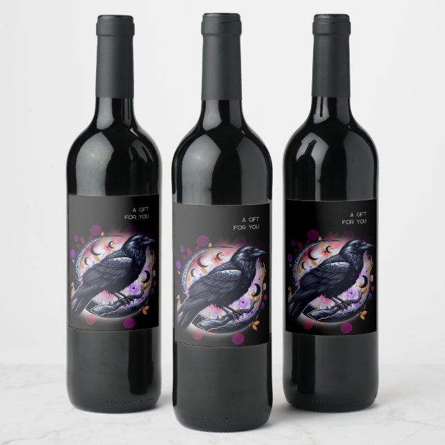 Etiqueta Para Botella De Vino Goth Raven Dark Aesthetic  (Botellas)