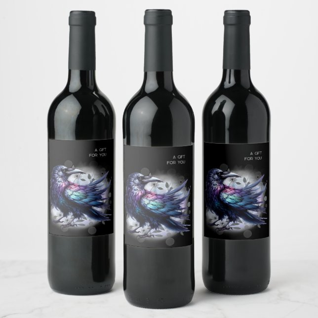 Etiqueta Para Botella De Vino Goth Raven Dark Aesthetic  (Botellas)