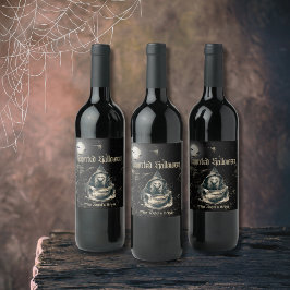 Etiqueta Para Botella De Vino Gothic Haunted House Witch Party Halloween