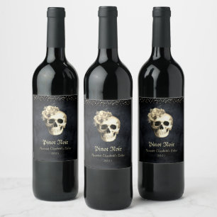 Etiqueta Para Botella De Vino Gótico Glam Fiesta Skull