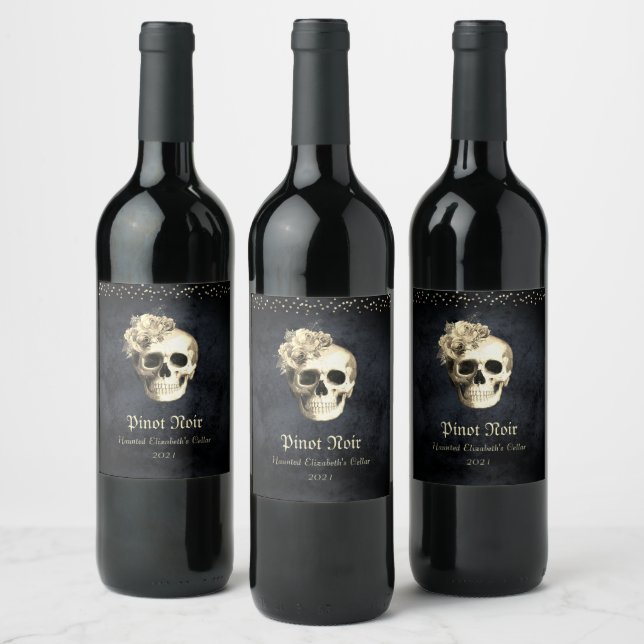 Etiqueta Para Botella De Vino Gótico Glam Fiesta Skull (Botellas)