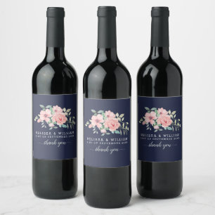 Etiqueta Para Botella De Vino Gracias Boda de la Marina Floral Watercolor