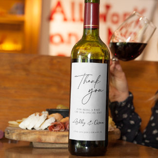 Etiqueta Para Botella De Vino Gracias Boda Moderno Guión Negro Blanco