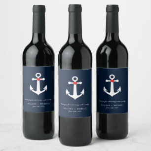 Etiqueta Para Botella De Vino Gracias Bodas Ancla Náutica Azul Marino