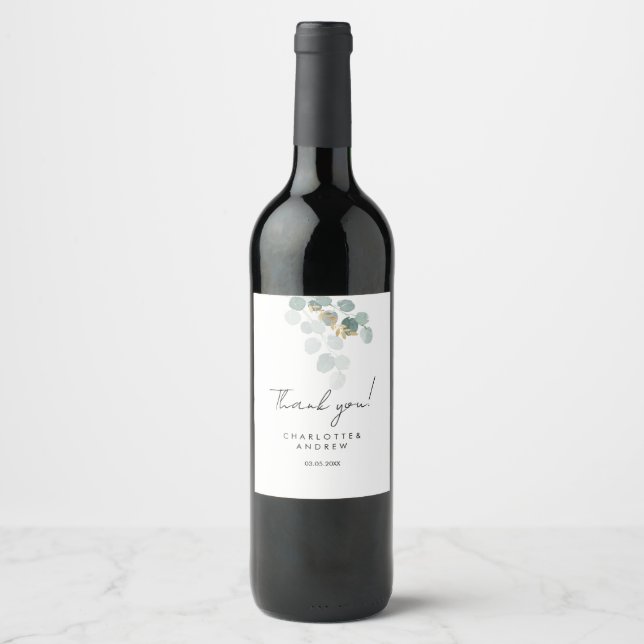 Etiqueta Para Botella De Vino Gracias! Botánica, elegante, manuscrita (Anverso)