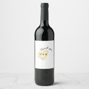 ETIQUETA PARA BOTELLA DE VINO GRACIAS CORAZÓN NARANJA NOMBRE LETRA FECHA BODA