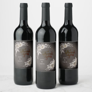 Etiqueta Para Botella De Vino Gracias Flores de guirnalda en blanco Arte Floral